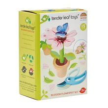 Fajátékok szerepjátékhoz - Fa virág virágcserépben Blossom Flowerpot Tender Leaf Toys darabjaira szedhető, pillangóval és ollóval_0