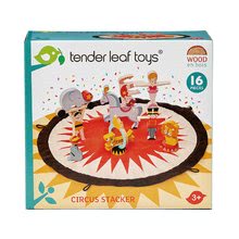  Készségfejlesztő fajátékok - Fa cirkusz Circus Stacker Tender Leaf Toys kerek vászontáskán mintával és figurákkal_3