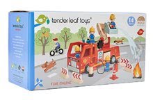 Drevené autá - Drevené hasičské auto Fire Engine Tender Leaf Toys s funkčnou plošinou a 4 hasiči s doplnkami_0
