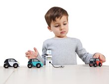 Leseni avtomobili - Leseni električni avtomobilčki Smart Car Set Tender Leaf Toys s polnilno postajo in 3 avtomobilčki od 18 mes_0