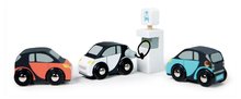 Drevené autá - Drevené elektromobily Smart Car Set Tender Leaf Toys s nabíjacou stanicou a 3 autíčkami od 18 mes_1