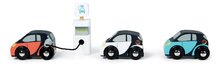 Dřevěná auta  - Dřevěné elektromobily Smart Car Set Tender Leaf Toys s nabíjecí stanicí a 3 autíčky od 18 měs._3