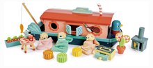 Fa babaházak  - Fa hajó Little Otter Canal Boat Tender Leaf Toys 3 vidra figurával és 14 kiegészítővel_0
