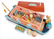 Fa babaházak  - Fa hajó Little Otter Canal Boat Tender Leaf Toys 3 vidra figurával és 14 kiegészítővel_1