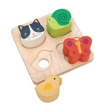 Drevené didaktické hračky - Drevené tvary zvieratká Touch Sensory Tray Tender Leaf Toys na podložke 4 druhy od 18 mes_0