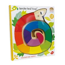 Lernspiele aus Holz - Holzschlange eingerollt Color Me Happy Tender Leaf Toys 12 farbige Formen mit Zeichen_2