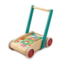 Lesene kocke  - Leseni sprehajalček s kockami Baby Block Walker Tender Leaf Toys voziček z narisanimi sličicami 29 kock od 18 mes_0