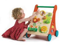 Lesene didaktične igrače - Leseni sprehajalček vrtiček Baby Activity Walker Tender Leaf Toys z različnimi funkcijami in kockami od 18 mes_1