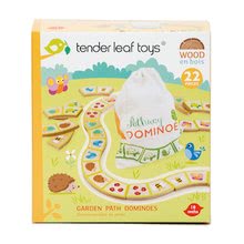 Drvene edukativne igre - Drvene domino pločice s motivima vrtne staze Garden Path Tender Leaf Toys 22 dijela u platnenoj torbici od 18 mjeseci starosti_1