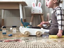 Lesene didaktične igrače - Deček in deklica iz lesa z živalcami The Friend Ship Tender Leaf Toys na vozičku, 12 delov_1