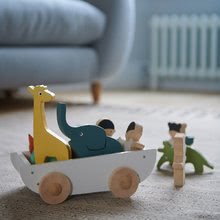 Lesene didaktične igrače - Deček in deklica iz lesa z živalcami The Friend Ship Tender Leaf Toys na vozičku, 12 delov_5