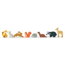 Drewniane zabawki edukacyjne - Zwierzątka leśne na półce 8 sztuk Woodland Animals Tender Leaf Toys królik zając jeż lis sarna wiewiórka lisica jastrząb_1