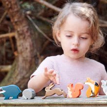 Drewniane zabawki edukacyjne - Zwierzątka leśne na półce 8 sztuk Woodland Animals Tender Leaf Toys królik zając jeż lis sarna wiewiórka lisica jastrząb_3