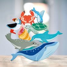 Dřevěné didaktické hračky - Dřevěná mořská zvířata na poličce 30 ks Coastal set Tender Leaf Toys _0