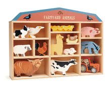 Dřevěné didaktické hračky - Dřevěná domácí zvířata na poličce 39 ks Farmyard set Tender Leaf Toys _1
