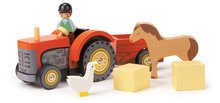 Mașini din lemn - Tractor din lemn cu remorcă Farmyard Tractor Tender Leaf Toys cu figurina unui fermier și animale TL8485_3