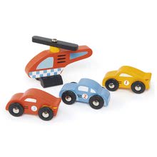 Dřevěná auta  - Dřevěná patrová garáž Blue Bird Service Station Tender Leaf Toys s 3 auty a helikoptérou_1