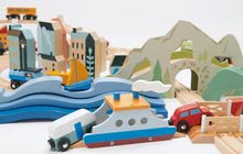 Drevené vláčiky a vláčkodráhy - Drevená vláčikodráha vysokohorská Mountain View Train Set Tender Leaf Toys cesta okolo sveta cez mesta a hory 58 dielov a doplnky_15