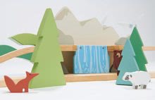 Dřevěné vláčky a vláčkodráhy - Dřevěná vláčkodráha vysokohorská Mountain View Train Set Tender Leaf Toys cesta kolem světa přes města a hory 58 dílů a doplňky_20
