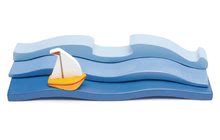 Dřevěné didaktické hračky - Dřevěný oceán Blue Water Tender Leaf Toys s třemi vlnami a loďkou_1