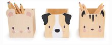 Dětský dřevěný nábytek - Dřevěný stojan na tužky zvířátka Pet Pencil Holders Tender Leaf Toys kočička štěňátko a myška_1