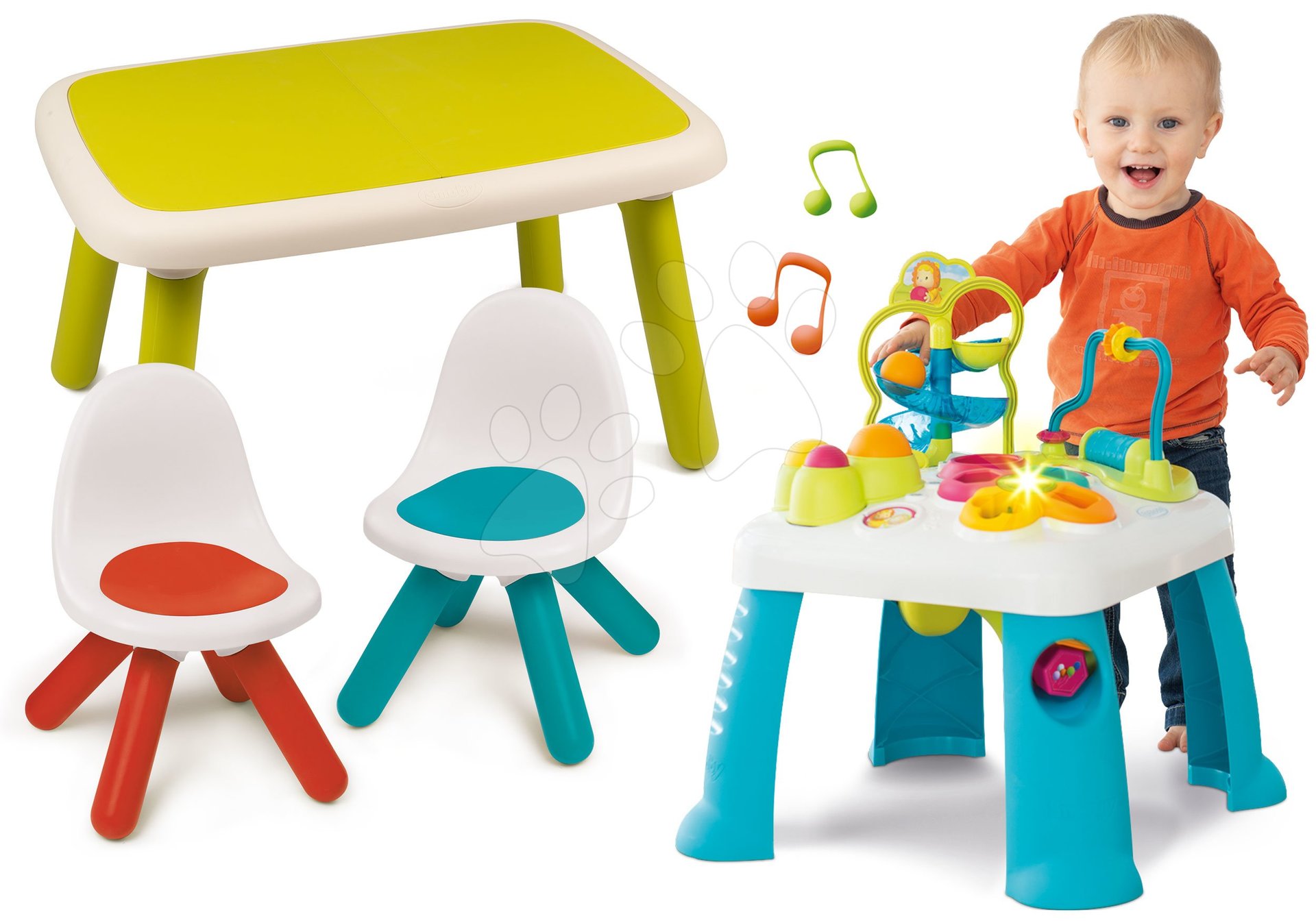 Set didaktický stůl Activity Table Cotoons Smoby se zvukem, světlem a stůl se dvěma židlemi Kid