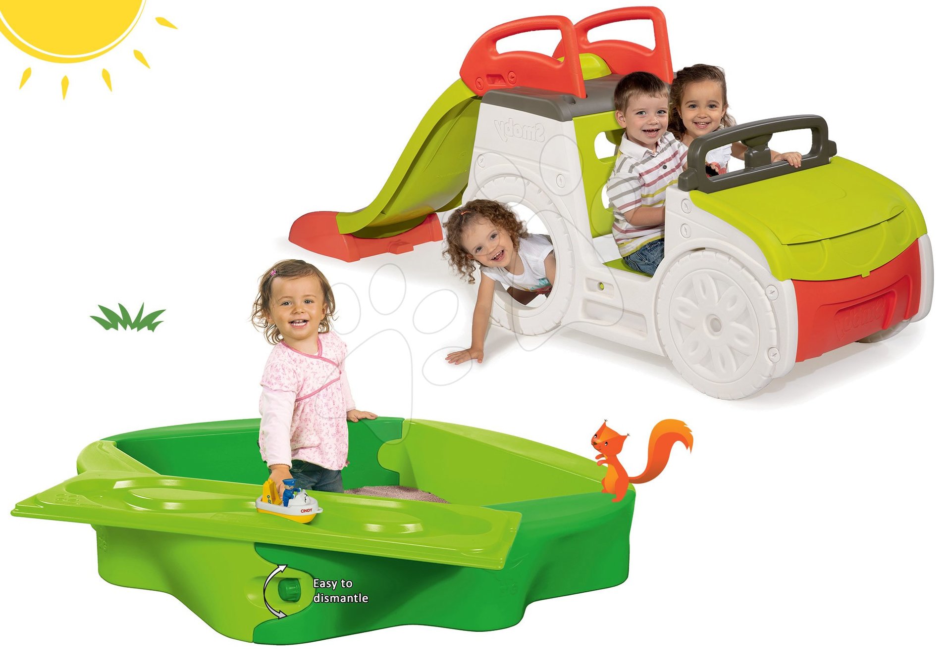 Smoby set dětská prolézačka Adventure Car se skluzavkou a pískoviště s krytem a vodní dráhou 840200-26
