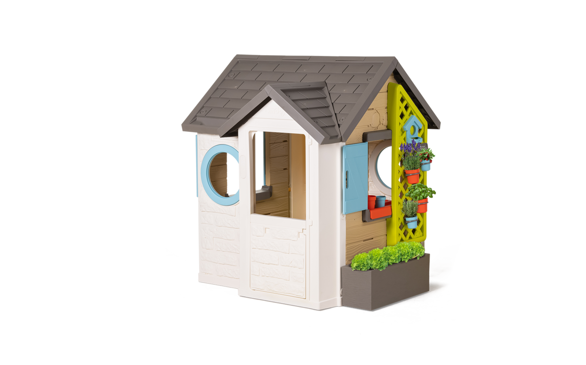 Domček pre záhradníka Garden House Smoby s kvetináčmi rozšíriteľný odkvap a mriežka s vtáčou búdkou 135 cm výška s UV filtrom od 2 rokov