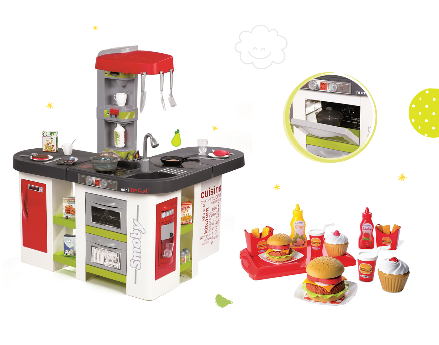 Set bucătărie electronică de jucărie pentru copii Tefal Studio XXL Smoby cu bule magice