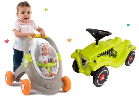 Minikiss - Komplet sprehajalček in voziček z avtosedežem živalce Animal MiniKiss 3v1 Smoby z zavoro