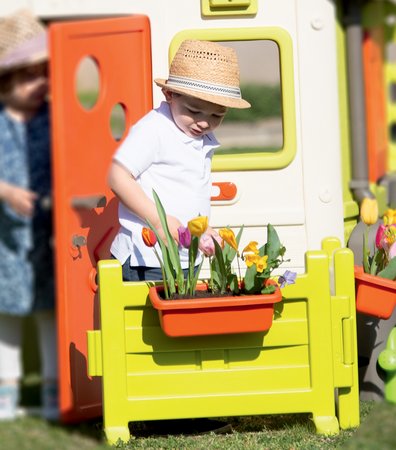 Jucării pentru copilași de la 2 la 3 ani - Căsuța grădinarului Garden House Smoby extensibilă în mod excepțional cu gard și flori_1