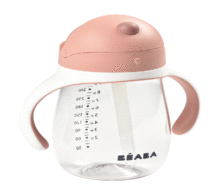 Gyerek itatópoharak - Tanuló ivó palack Bidon Beaba Learning Cup 2in1 Old Pink 300 ml szívószállal rózsaszín 8 hó-tól_0